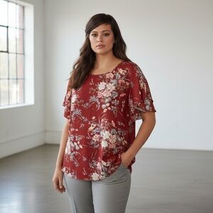 Floral CrissCross Strappy Back Blouse2XLBoho Red Floral Top Spring Summer Style